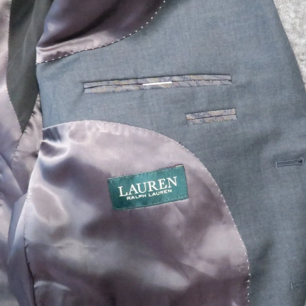 Lauren Ralph Lauren Suit Jacket 46R Gray Wool Blazer 2-Button Corporate Preppy